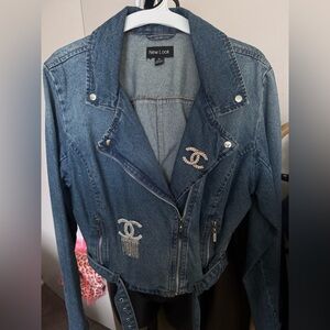 Custom Inspired Women's Blue Denim Biker Jacket
